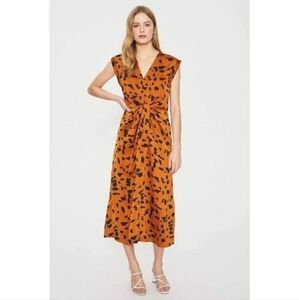 NWT NWT Cooper ST Street Wild Cat Tie Midi Dress Animal Print V- Neck